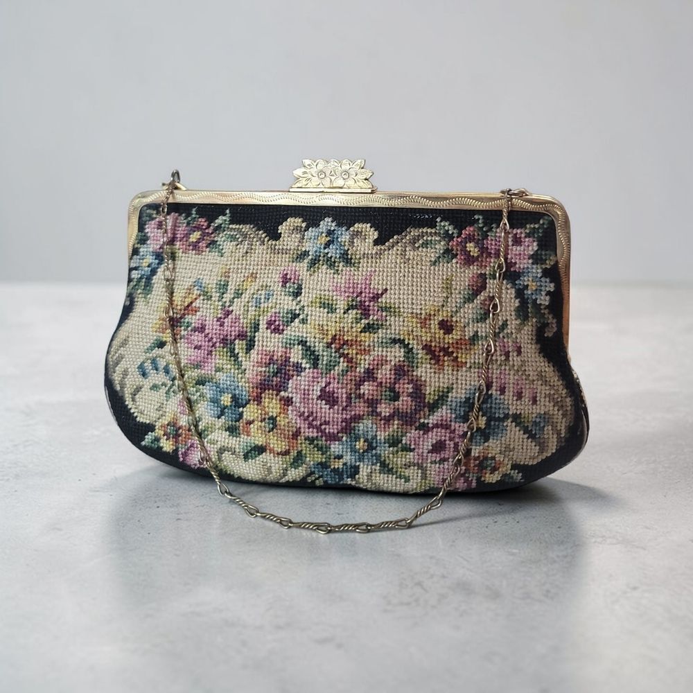 Petit point floral Vintage evening bag EUC Made In GERMANY